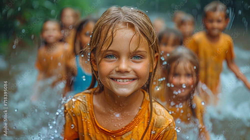 Obraz premium In the picture, children with toys and joyful smiles, as if childish happiness is simple and clean