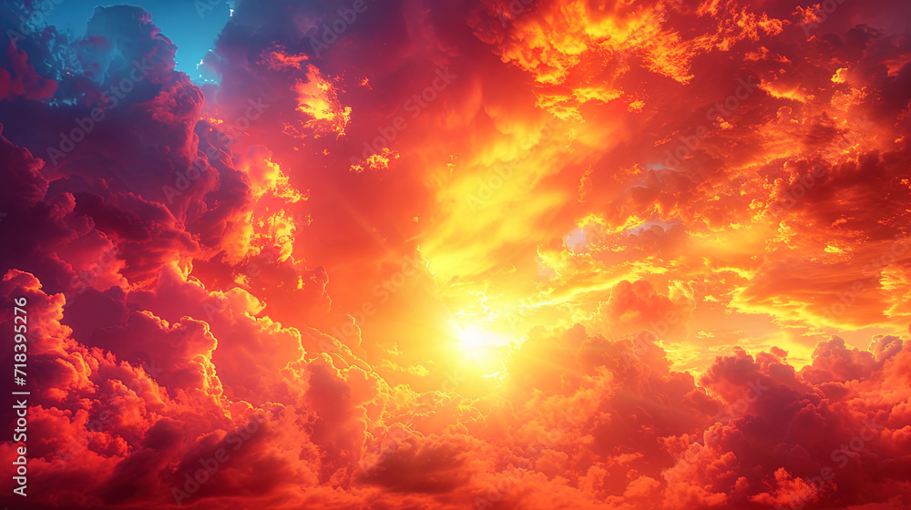 Fototapeta premium Photo of the sky in warm shades of coral and golden, creating the atmosphere of heat and comfort