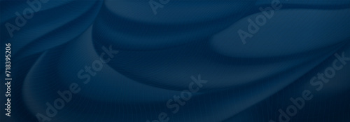 Abstract background of soft curved surfaces in dark blue tones covered with a grid of thin parallel lines