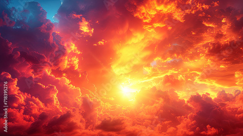 Photo of the sky in warm shades of coral and golden, creating the atmosphere of heat and comfort