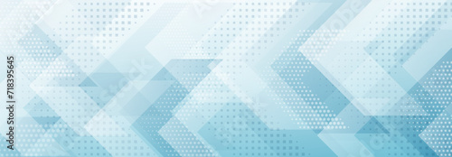 Abstract background of translucent flat shapes and dots in light blue colors