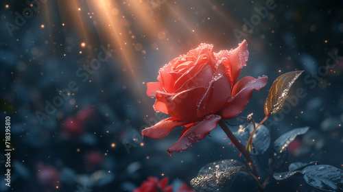 Red rose on a blurred background