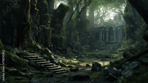 ruins of an ancient temple in the forest. © mehaniq41