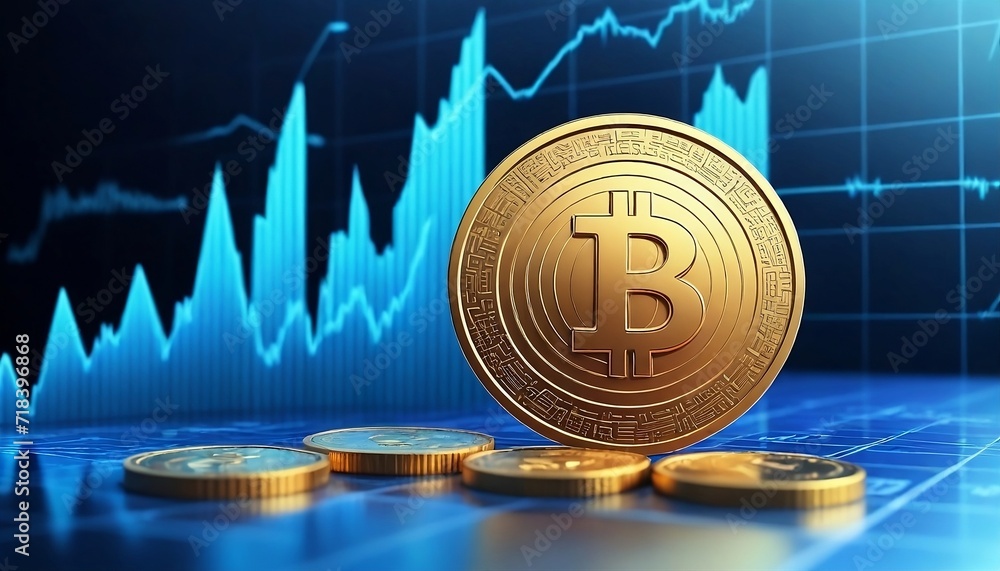 A 3D coin background with a blue finance graph and investment bar, showcasing growth and success in the market with technology and currency reports. Generative AI A 3D coin background with a blue finance graph and investment bar, showcasing growth and success in the market with technology and currency reports. Generative AI