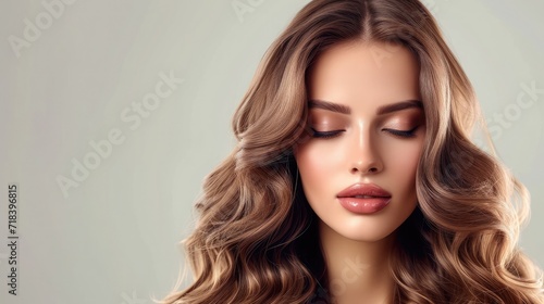 Beauty girl with long and shiny wavy Hair coloring and toning shatush and balayash Beautiful woman model with curly hairstyle