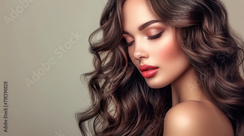 Beauty girl with long and shiny wavy Hair coloring and toning shatush and balayash Beautiful woman model with curly hairstyle