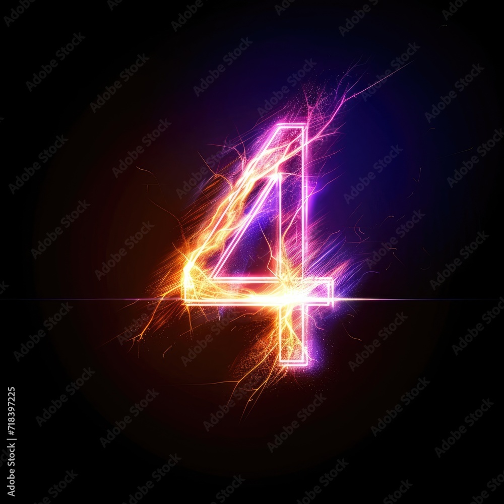 Fototapeta premium Number 4 Futuristic Electric Illustration Generative AI