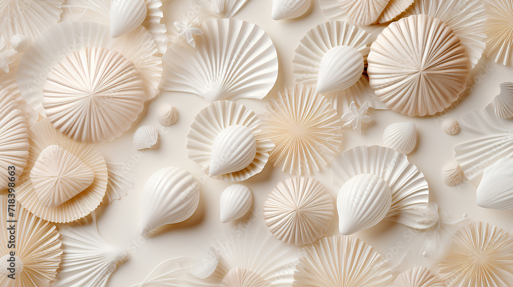 Neutral beige and white seashells pattern background Neutral beige and white seashells pattern background