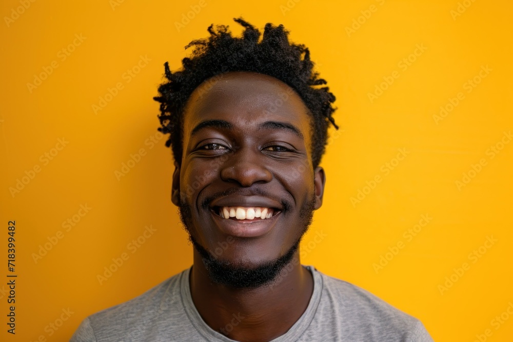 Portrait of a Joyful African American Man with Bright Smile. Generative AI.