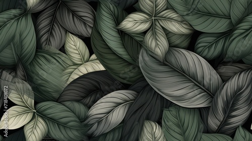  a close up of a bunch of green leaves on a black background with a green and white stripe in the middle of the image.