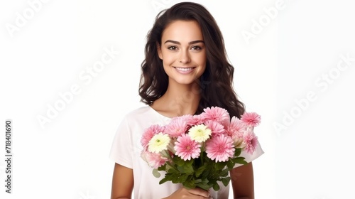 Woman Holding Pink and White Flowers