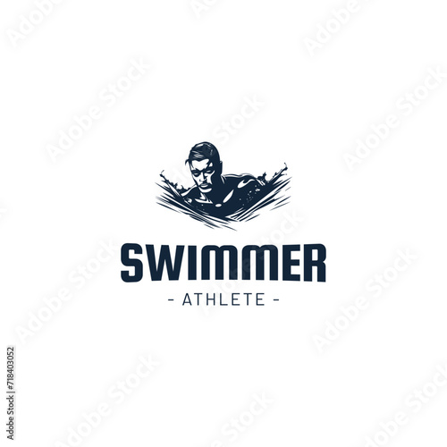Man swimming competition, swimming pool logo vector