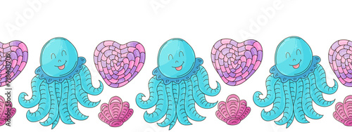 Marine seamless border. Children's fairy-tale drawing