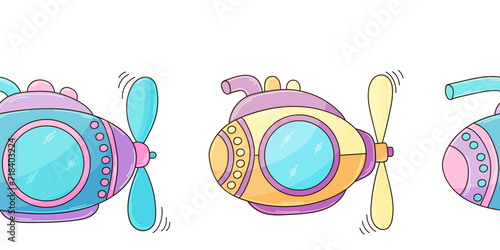 Marine seamless border. Children's fairy-tale drawing