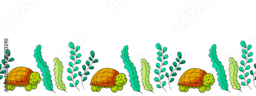 Marine seamless border. Children's fairy-tale drawing