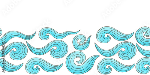 Marine seamless border. Children's fairy-tale drawing