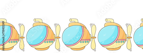 Marine seamless border. Children's fairy-tale drawing