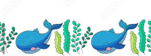 Marine seamless border. Children's fairy-tale drawing