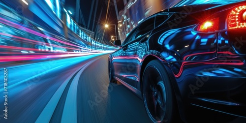 EV driving fast at night, dynamic shot © piai