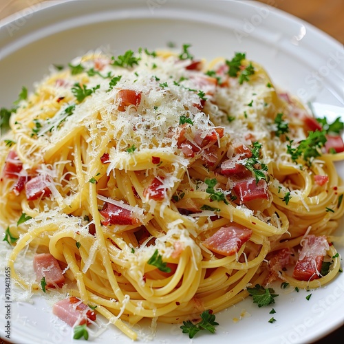 Pasta with ham and cream cheese. For the menu
