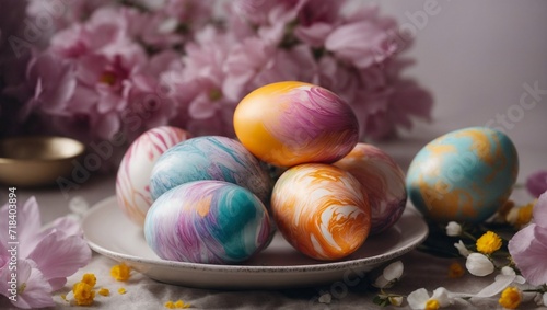 Pastel Marbled Easter Eggs and Cherry Blossoms