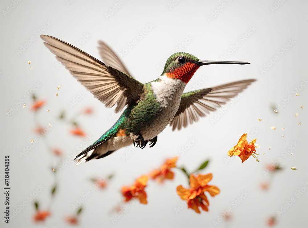 Fototapeta premium Hummingbird Beauty on a White Canvas