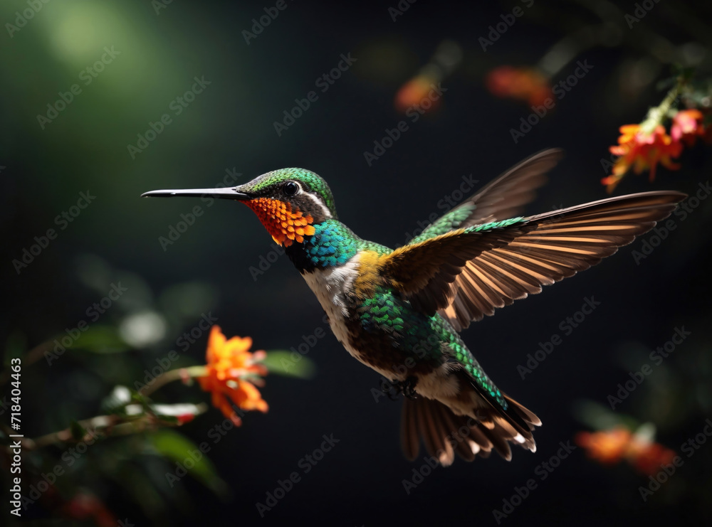 Obraz premium Black Studio Setting with a Hummingbird