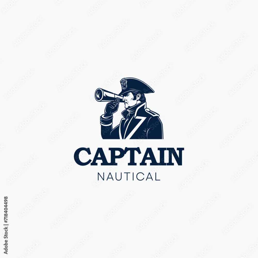 captain nautical logo ,The sea captain looks through a spyglass