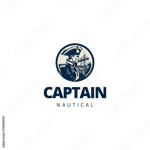 captain nautical logo ,The sea captain looks through a spyglass 