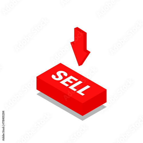 Illustration vector graphic of isolated isometric red sell button with shadow.