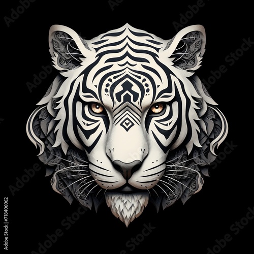 A white tiger's head with a black background