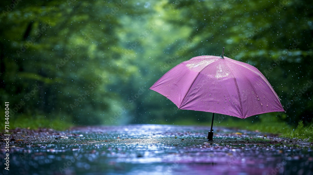 purple Umbrella in Rain