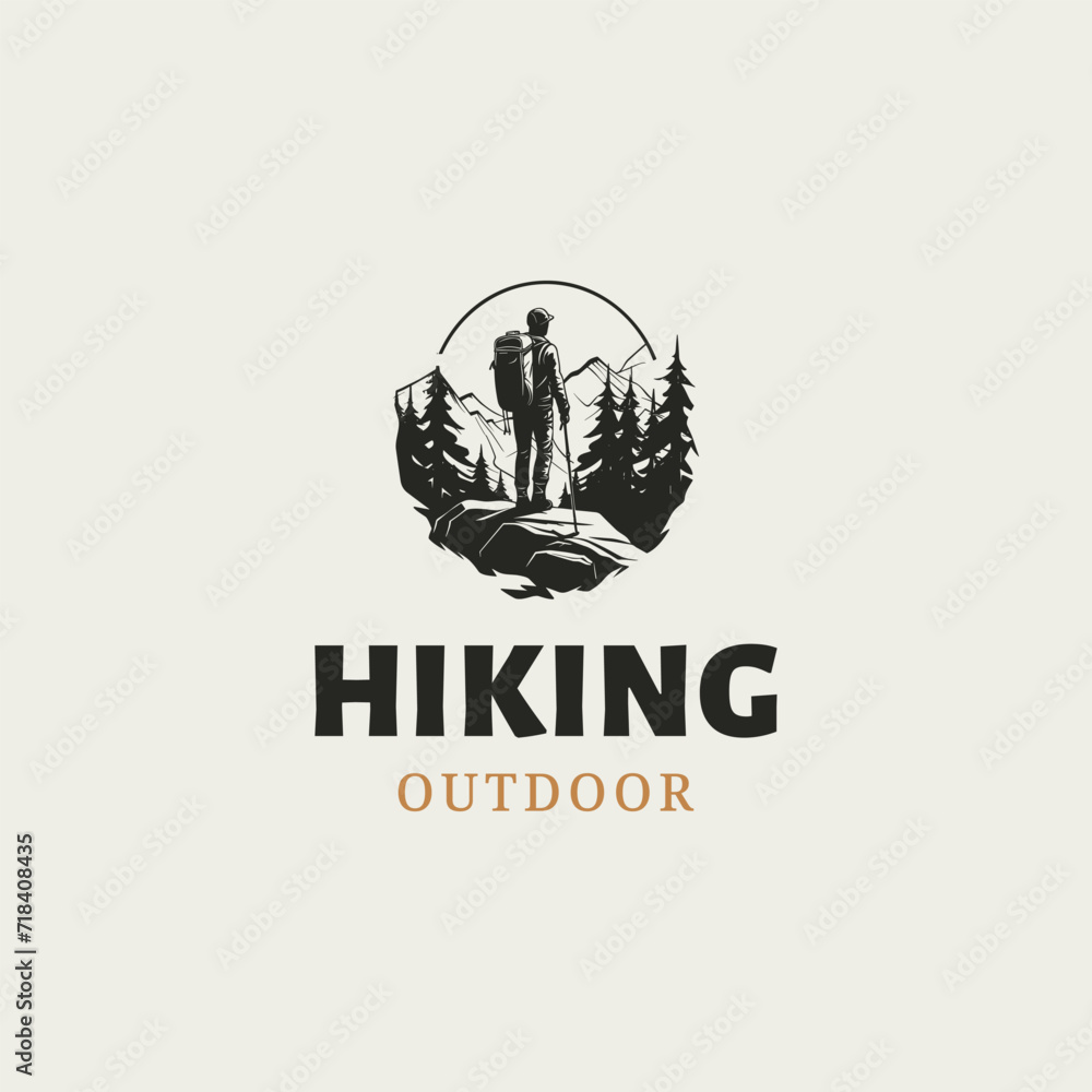adventure hiking logo vector vintage illustration design
