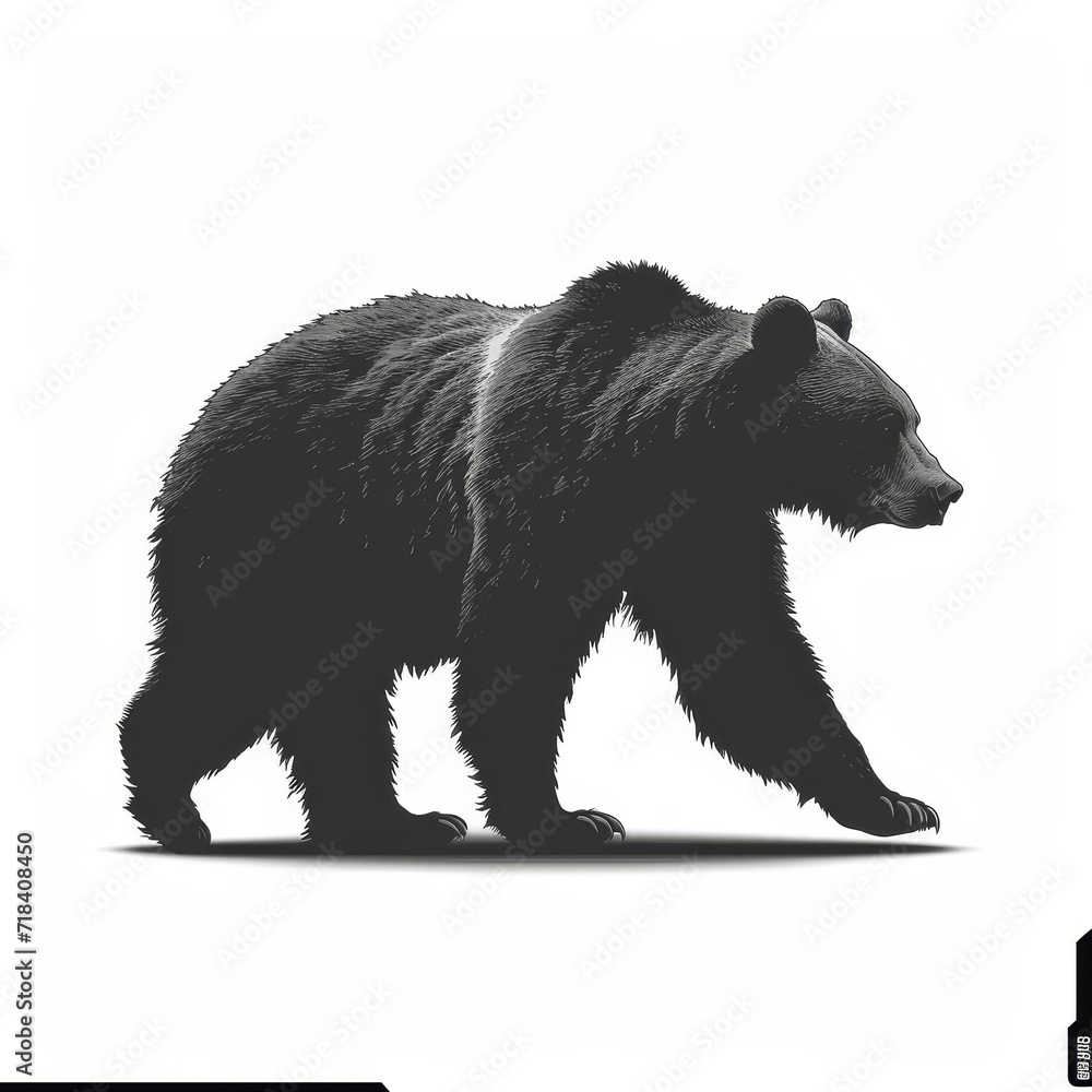 Fototapeta premium silhouette of a bear walking illustration, logo. Generative AI.