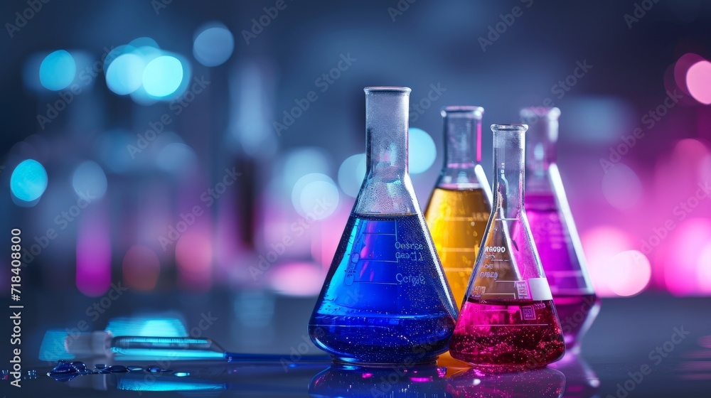 laboratory flasks and beaker, copy space laboratory flasks and beaker, copy space