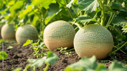 Growing fresh organic melons in the garden. Generative AI.