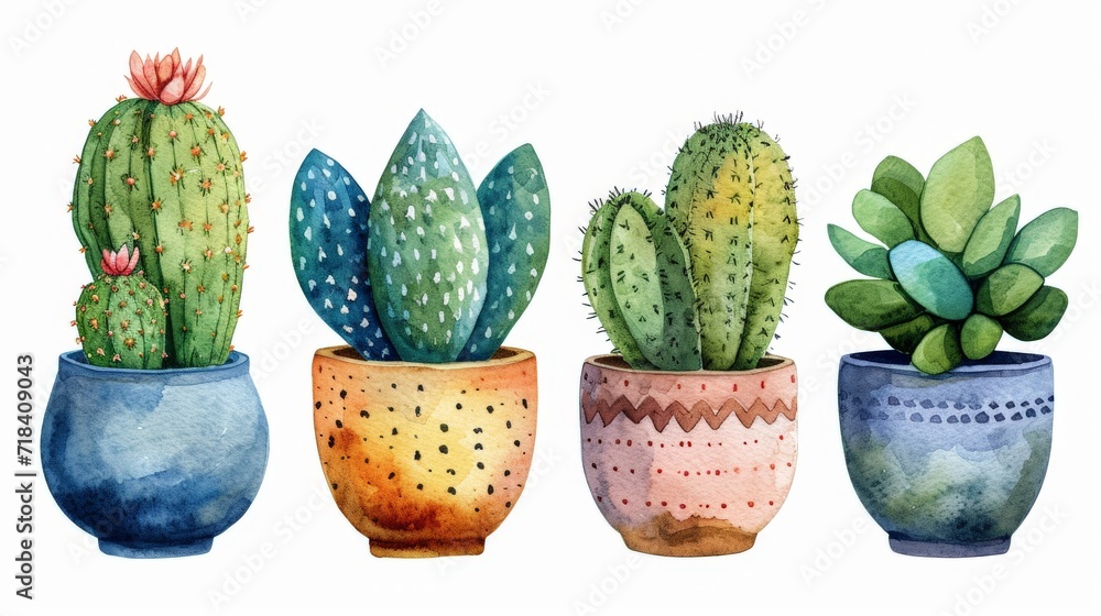 Naklejka premium set of cactus in pots, isolated over a white background ,wallpaper