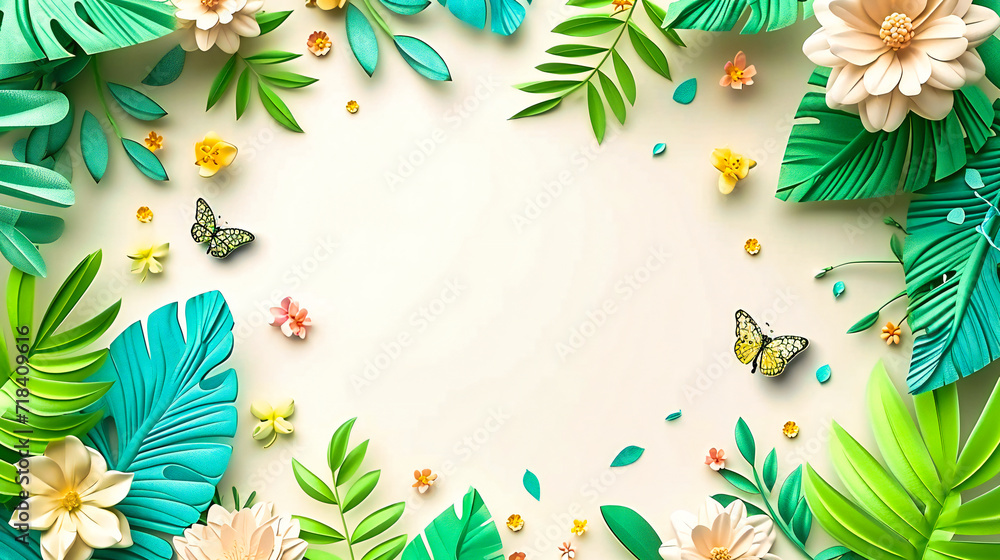 Spring Floral Background, Nature and Beauty, Green and Pink Flowers, Summer and Decoration, Holiday and Design, Bright and Colorful Pattern, Fresh and Artistic Top View