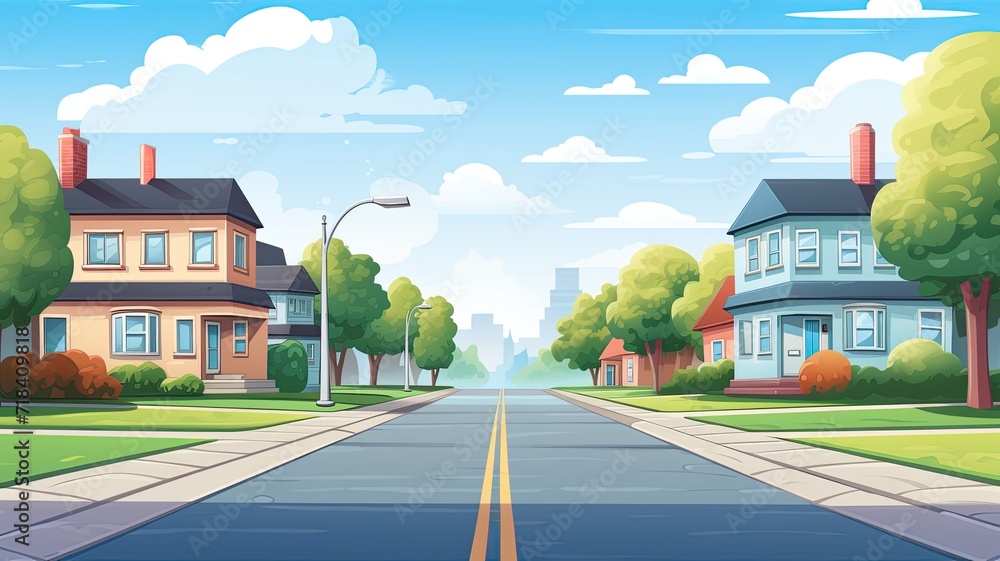 cartoon illustration Perspective view with roads and houses.