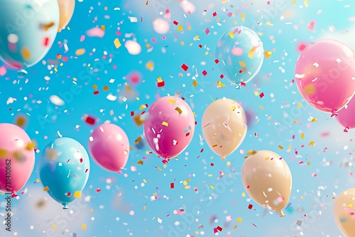festive abstract background with confetti and balloons