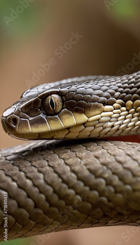 beautiful McCoy Taipan snake, close-up of brown color on blurred background. Wildlife concept