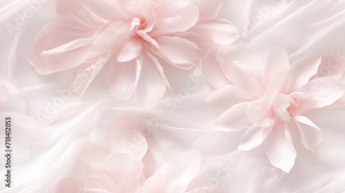  a close up view of a pink flower on a white sheet of silk, with a pink center flower in the center of the image. © Olga