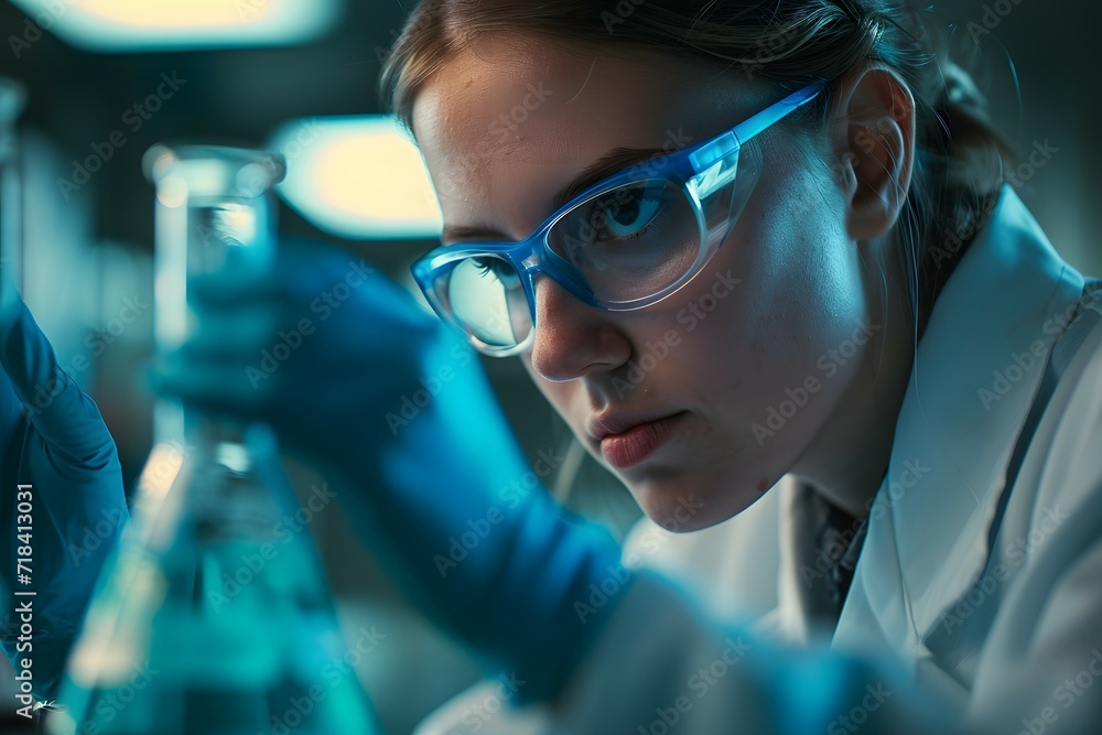 A female scientist in a lab coat conducting scientific research A female scientist in a lab coat conducting scientific research