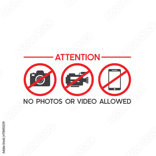 no photos or video allowed, vector art.