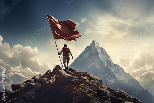 Adventure Seeker Conquering Mountain Summit © Stock Habit
