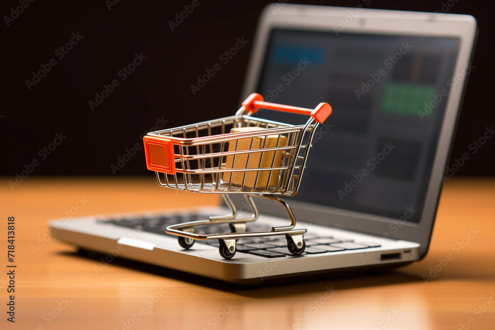 Online Shopping Concept with Miniature Shopping Cart