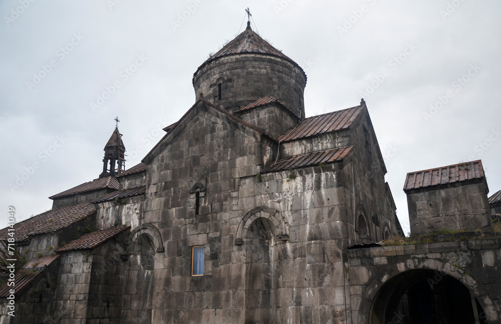 The gray walls of the Surb Nshan church, which is part of the medieval majestic religious complex of the Haghpat Monastery in Lori region of Armenia