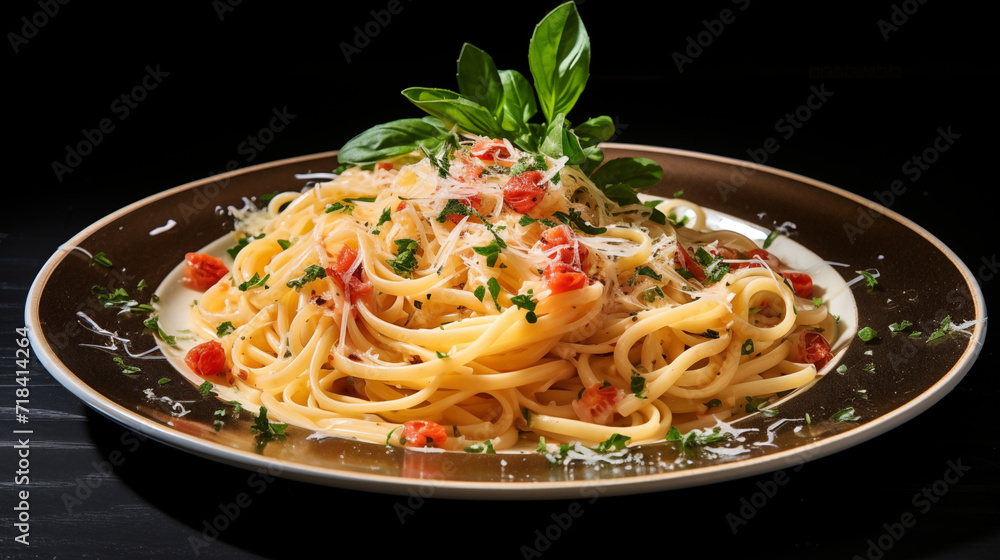 Linguine with white sauce on plate Linguine with white sauce on plate