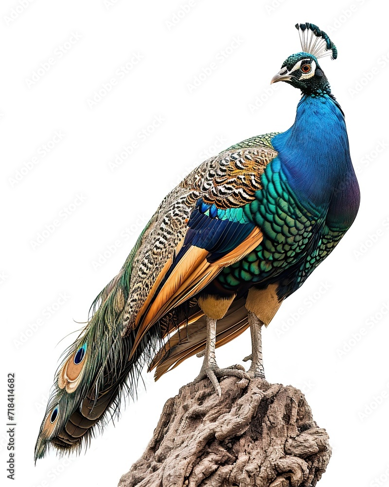 Obraz premium Portrait majestic Indian Peacock with beautiful feather AI Generative