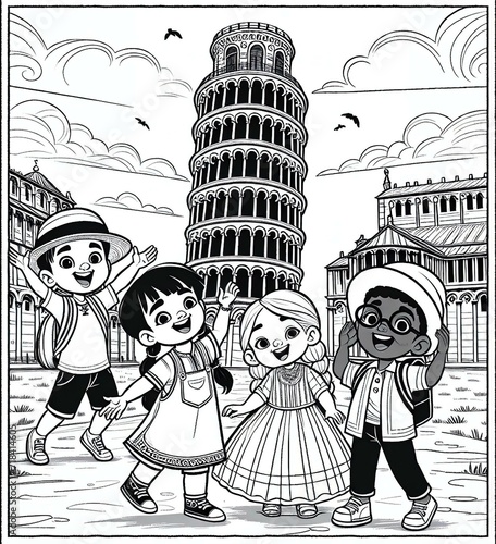 Leaning tower in Pisa and children